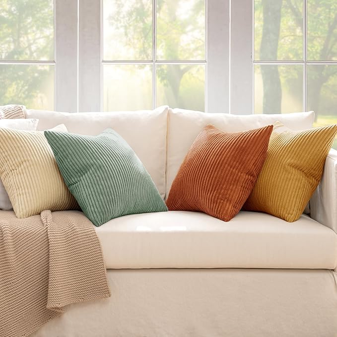 MIULEE Boho Farmhouse Throw Pillow Covers 20x20 Inch Set of 4 Summer Modern Natural Decorative Cushion Covers Soft Corduroy Spring Decor for Couch Bed Sofa Living Room Orange Teal Gradient Series