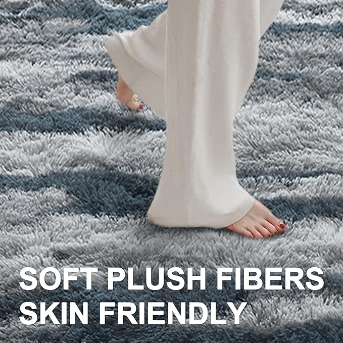 6x9 Ft Large Shag Rugs for Living Room Decor, Tie-Dyed Ultra Soft Fluffy Furry Area Rugs for Bedroom Indoor Floor, Aesthetic Carpet for Kids Home (Blue)