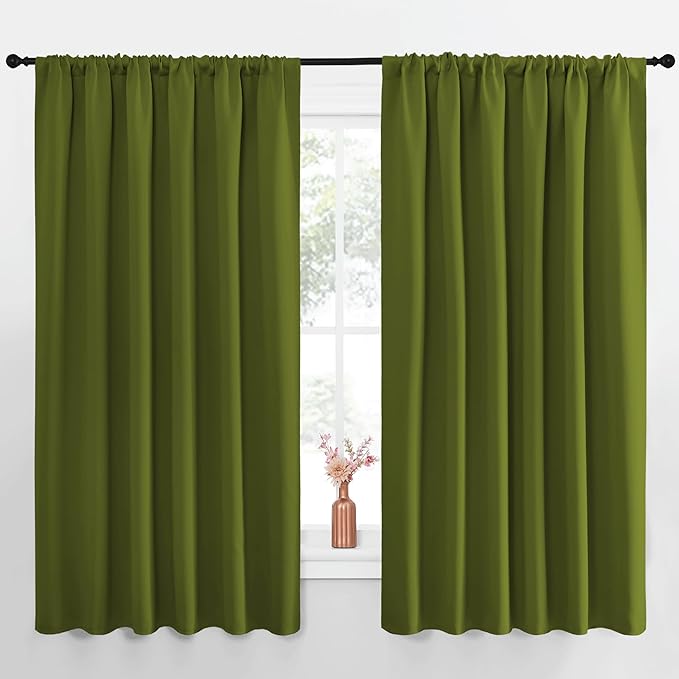 NICETOWN Blackout Curtains for Bedroom, Blackout Curtain Panels, Olive, 1 Pair, 62 by 63-inch, Window Treatment Energy Saving Thermal Insulated Solid Rod Pocket Blackout Drapes/Draperies