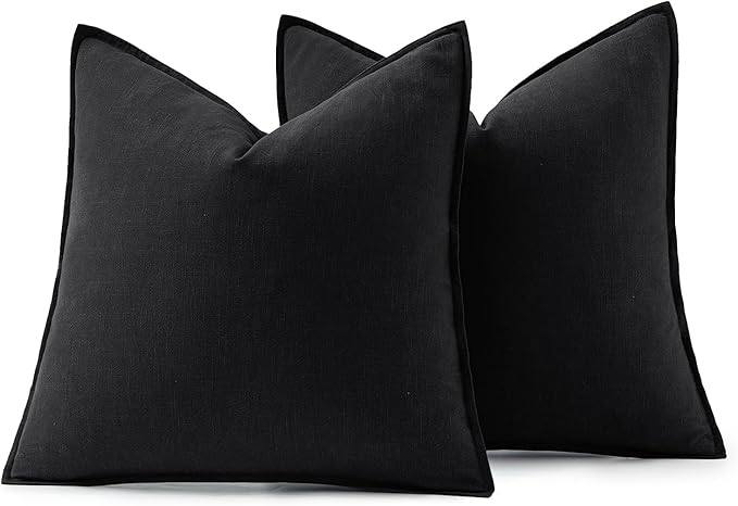 MIULEE Decorative Linen Euro Sham Pillow Covers 22x22 Inch Black Boho Farmhouse Neutral Couch Throw Pillows for Halloween Bed Pack of 2 Accent Modern Pillowcase Sofa Livingroom Home Decor
