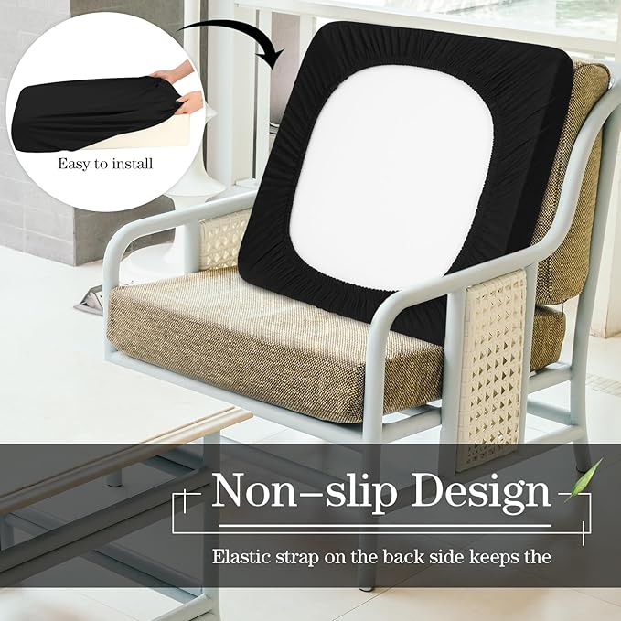 Newwiee Set of 4 Stretch Patio Cushion Covers Sofa Couch Seat Chair Slipcovers Cushion Cover Replacement Furniture Protector for Pets Washable(Black,Seat Cover,Solid)
