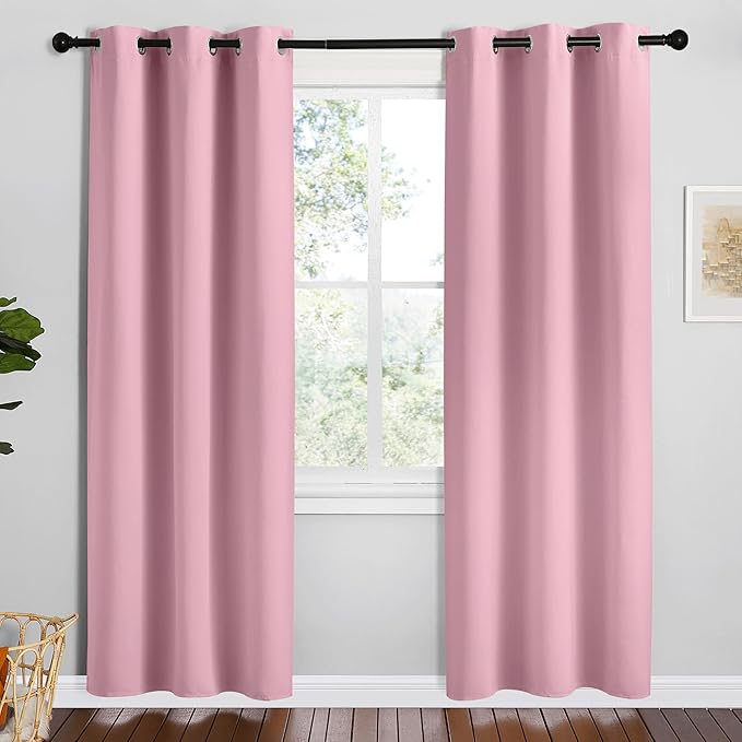 NICETOWN Crystal Pink Room Darkening Curtains for Kitchen, Set of 2, 42 inches Wide by 78 inches Long, Window Treatment Thermal Insulated Solid Grommet Room Darkening Curtains/Drapes for Bedroom