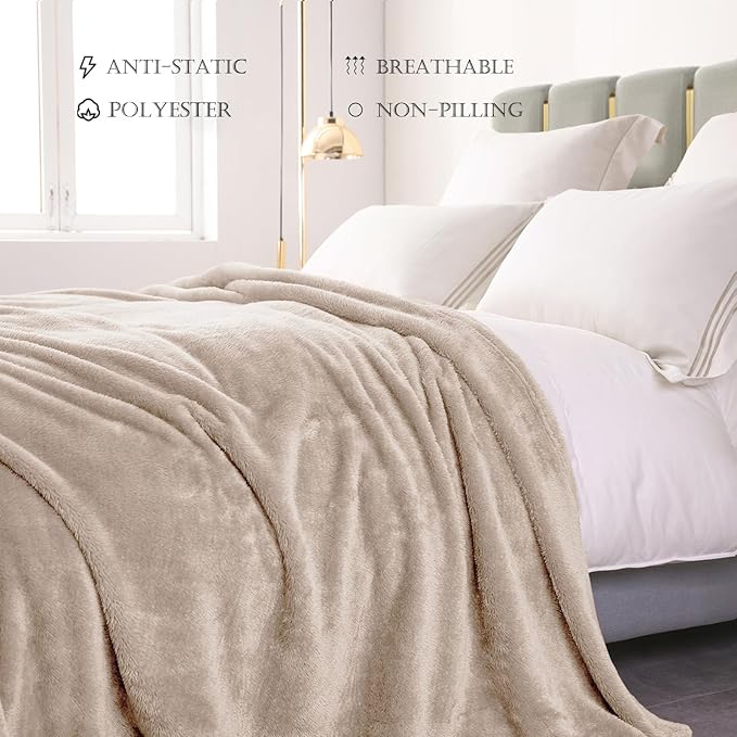 Exclusivo Mezcla Plush Fuzzy Fleece Bed Blanket King Size, Super Soft, Fluffy and Warm Blankets for Couch, Bed, All Season (Camel, 90x104 inches)