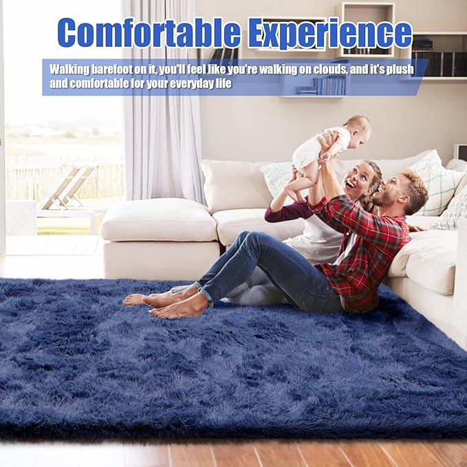 Shag Area Rug for Bedroom 5x8,Blue Fluffy Area Rugs for Living Room,Soft Fuzzy Rug Non-Shedding Indoor Plush Carpet for Kids Bedroom Nursery Dorm Home Decor