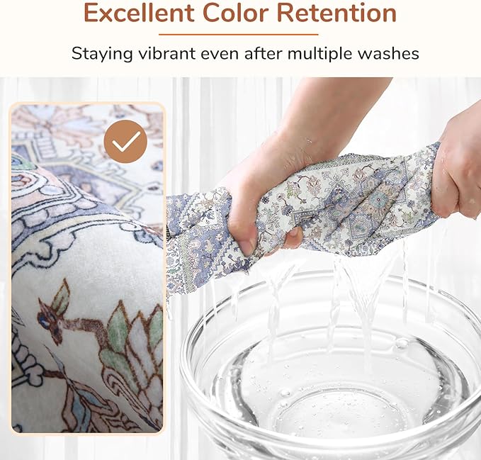 OPPODREAM Soft Area Rugs 9x12 Living Room, Washable Rugs 9x12 with Non Slip Backing, Faux Cashmere Low-Pile 9 x 12 Carpet, Purple & Green & Cream