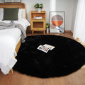 Ghouse Faux Rabbit Fur Round Rug 5ft Black Round Rugs for Bedroom Decor Fluffy Area Rugs for Living Room, no-Shedding Carpet Sheepskin Washable Rug Rome Decor