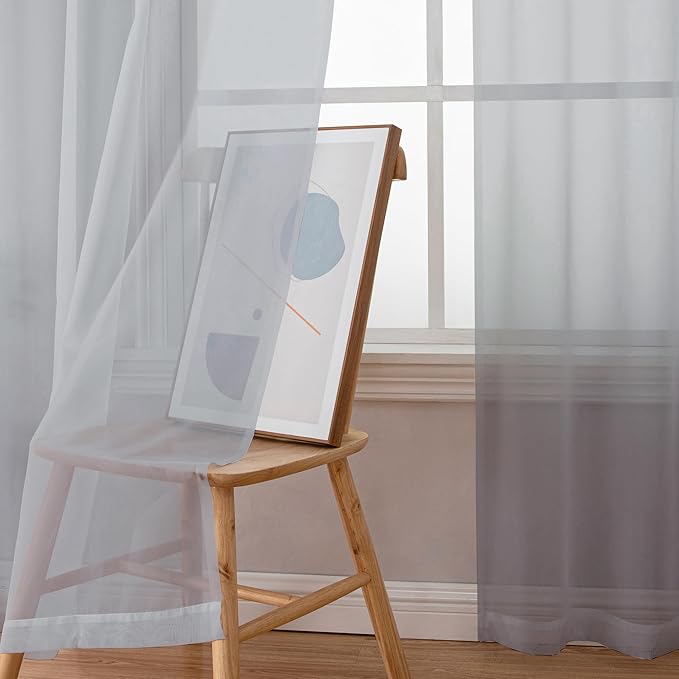 Simplebrand Light Grey Sheer Curtains 63 Inch Length 2 Panels, Rod Pocket Solid Color Window Sheer Curtain Panels, Elegant Curtains & Drapes for Living Room, Bedroom 2 Panels (42" W x 63" L)