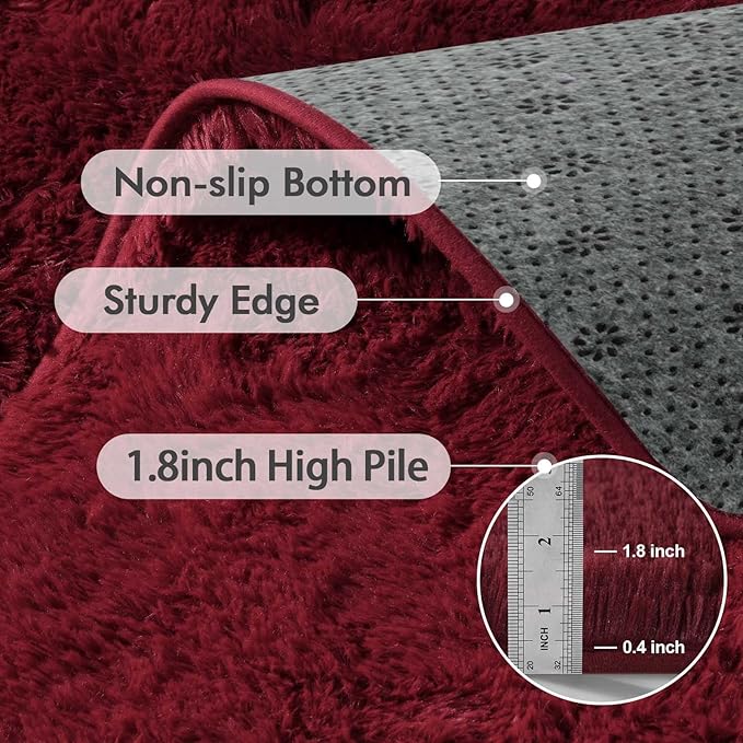 Area Rugs for Living Room, 4x6 Feet Soft Fluffy Shagg Plush Rug High Pile Large Indoor Modern Non-Slip Floor Carpet for Bedroom Nursery Girls Kids Home Room Dorm Decor Aesthetic Burgundy