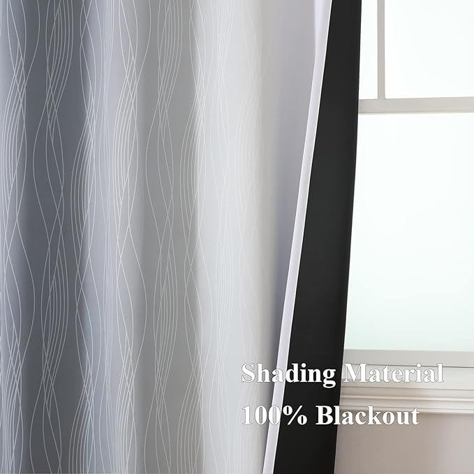 Estelar Textiler Grayish White and Grey Blackout Curtains for Living Room, Ombre Thermal Insulated Noise Reducing Blackout Drapes for Bedroom, Full Room Darkening Grommet Curtains, 52Wx54L, 2 Panels
