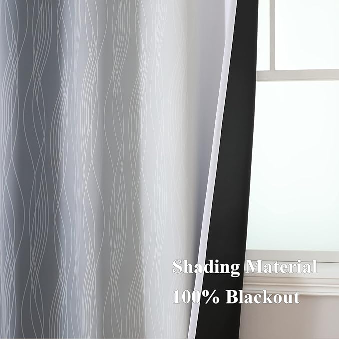 Estelar Textiler Grey and Greyish White Blackout Curtains 45 Inch Length, Light Blocking Gradient Drapes for Kitchen, Thermal Insulated Grommet Ombre Curtains for Bathroom,42Wx45L,2 Panels