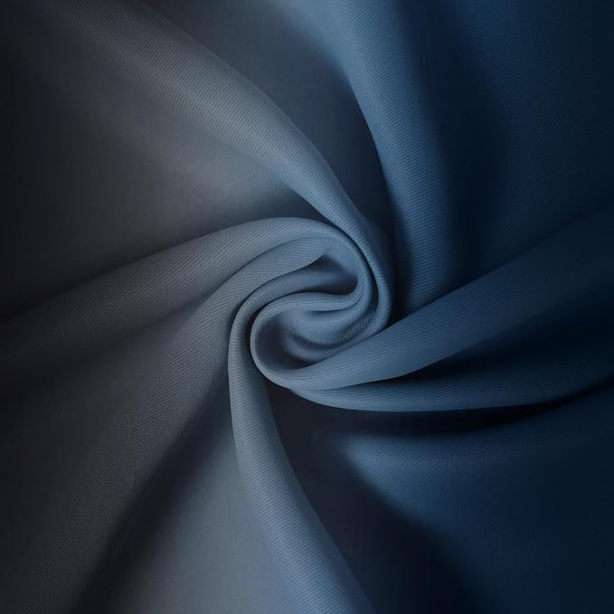 Yakamok Blackout Ombre Dark Blue and Black Curtains for Bedroom, Gradient Room Darkening Curtains, Grommet Thermal Insulated Light Blocking Window Drapes/Curtain for Living Room,52 x 63 Inch,2 Panels