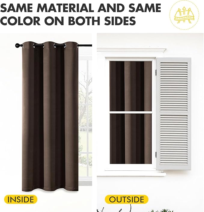 MIULEE Chocolate Brown Blackout Curtains for Bedroom Living Room 63 Inches Long 2 Panels, Thermal Insulated Room Darkening Drapes Solid Grommet Noise Reduction Window Treatments 40x63 Inch