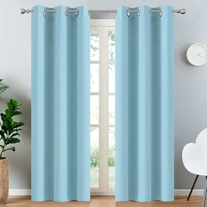 Yakamok Blackout Curtains Room Darkening Thermal Insulated with Grommet Window Curtain for Bedroom, 38Wx84L inch, Sky Blue, 2 Panels