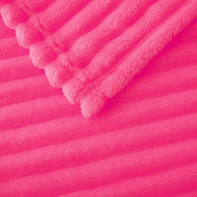 Hot Pink Fleece Throw Blanket 60”×80” for Couch Sofa Bed,Super Soft Cozy Plush Microfiber Flannel Blanket with Stripes Design Lightweight for Adults,Woman,Girls