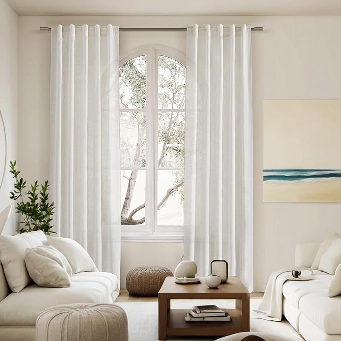 Cream Linen Curtains 84 Inch Length 2 Panels Back Tab Pocket Semi Sheer Bedroom Curtains Light Filtering Country Closet Curtain Drapes Netural Farmhouse Window Panels for Living Dining Room 40x84