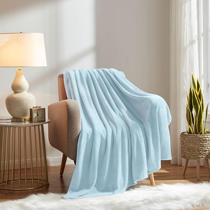 KMUSET Fleece Blanket Mist Blue Lightweight Super Soft Cozy Fuzzy Bed Blankets Microfiber Factory Shop