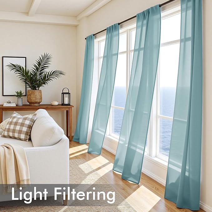 MIULEE Dusty Blue Sheer Curtains 84 Inches Long, 4 Panels Set, Light Filtering Rod Pocket Voile Drapes for Living Room and Bedroom, Airy Soft Fabric Window Treatments, 42 x 84 Inches
