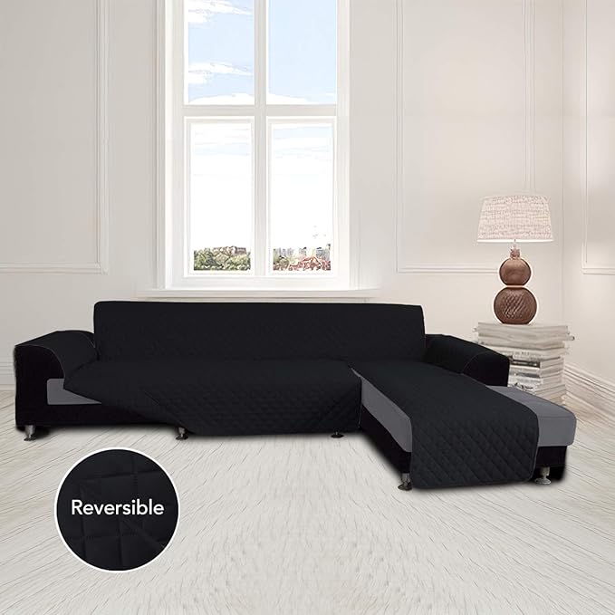 Easy-Going Sectional Couch Covers for Dogs L Shape Sofa Cover Reversible Sofa Slipcover Chaise Lounge Cover Furniture Protector Cover for Pets Dog (Large,Black/Black)
