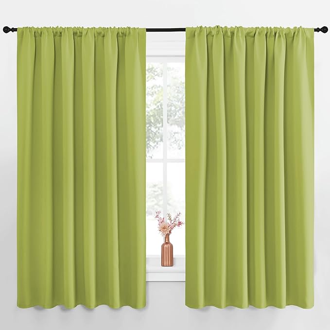 NICETOWN Blackout Curtains for Bedroom, Blackout Curtain Panels, Fresh Green, 1 Pair, 62 by 63-inch, Window Treatment Energy Saving Thermal Insulated Solid Rod Pocket Blackout Drapes/Draperies