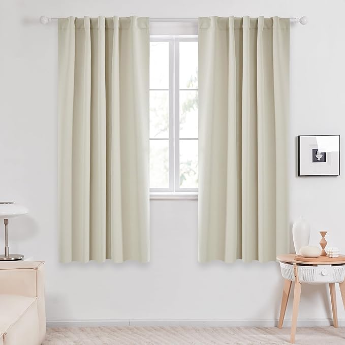 Deconovo Blackout Curtains, Thermal Insulated, W42 x L72 2 Panels, Back Tab, Machine Washable, Room-Darkening Drapes for Bedroom/Living Room Light Beige