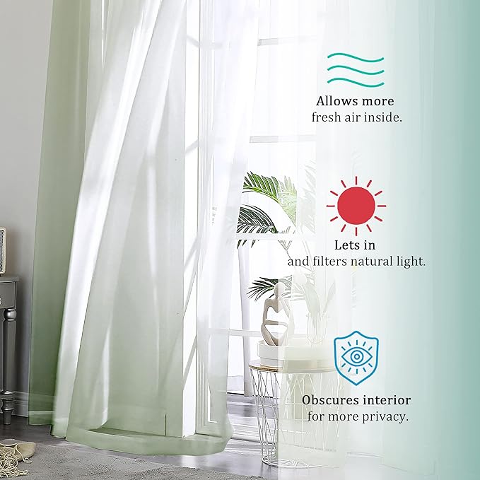 OVZME Living Room Sheer Curtains 120" Length 2 Panels Set for French Door, Gorgeous Window Decoration for Wedding & Party & Backdrop & Canopy, Sage Green, Each 42Wx120L, 1 P