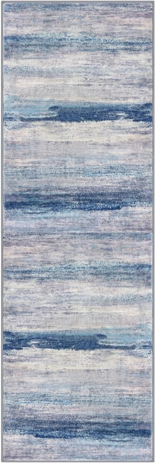 KOZYFLY 3x8 Ft Rug Modern Ombre Runner Rug for Hallway, Washable Kitchen Rugs Non-Slip Soft Striped Entryway Rug, Print Blue/Grey/Beige Abstract Carpet for Laundry Nursery