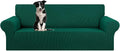 KEKUOU Stretch Oversized Sofa Slipcover 1 Piece Couch Sofa Cover (94"-110") Furniture Protector 4 Seater Sofa with Elastic Bottom for Kids,Pet.Jacquard Checked Pattern Fabric(X Large,Hunter)