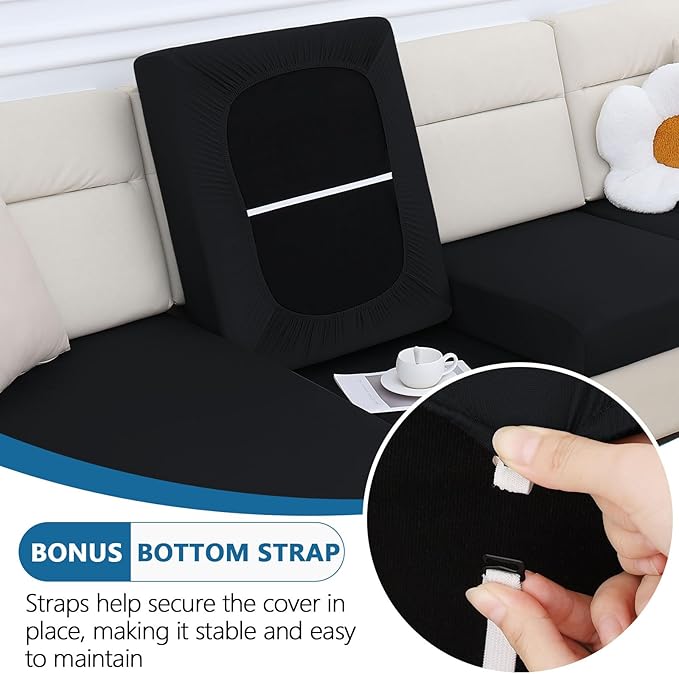 hyha Milk Silk Couch Cushion Covers, Soft Magic Sofa Covers Washable for 3 Cushion Couch, Stretch Sectional Outdoor Cushion Covers for Patio Furniture with Elastic Bottom(3 Packs, Black)