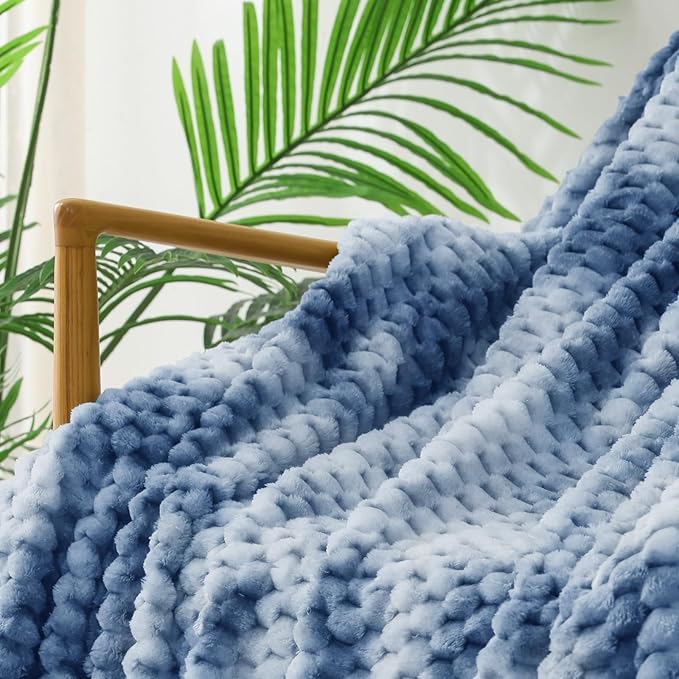 Exclusivo Mezcla Fleece Throw Blanket for Couch, Extra Large Fuzzy Tie-dye Stone Blue Bed Blankets, Soft Cozy Plush Sofa Throws for All Seasons, 50x70 Inches