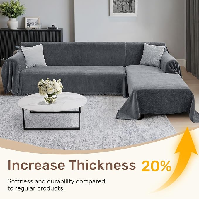 Sectional Couch Covers, 2 Pieces Washable L Shaped Couch Covers Sofa Blanket for Dogs Pet Friendly Sectional Sofa Slipcovers Furniture Covers,71"x 110"+ 71"x 118",(X-Large,Dark Gray)