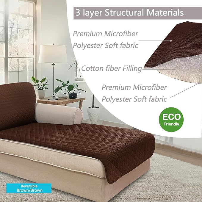 U-NICE HOME Sectional Couch Cover for Dogs Pets Chaise Lounge Reversible Sofa Cover Furniture Protector with Elastic Adjustable Strap, Brown