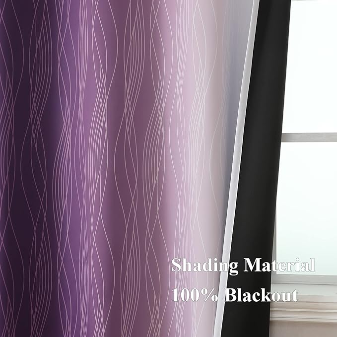 Estelar Textiler Purple and Greyish White Ombre Short Blackout Kitchen Curtains 36 Inch Long, Thermal Insulated Grommet Small Half Window Drapes for Cafe/Basement/RV Camper, 52Wx36L, 2 Panels
