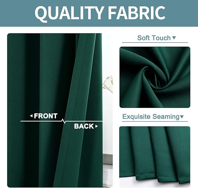 ChrisDowa Grommet Blackout Curtains for Bedroom and Living Room - 2 Panels Set Thermal Insulated Room Darkening Curtains (Forest Green, 38 x 45 Inch)