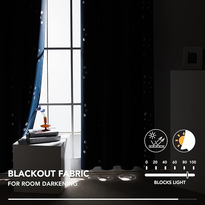 Deconovo Designer Series Silver Print Cubic Print Blackout Curtains for Living Room Bedroom, Thermal Insulated Soundproof Window Drapes, Grommet Top, Navy Blue, 52W x 84L Inch, 2 Panels