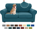 XINEAGE New 3 Pieces Couch Covers for 2 Cushion Sofa Super Stretch Loveseat Slipcover Pet Dog Universal Slip Cover Anti Slip Love Seat Furniture Protector (Peacock Blue, 55"-69")