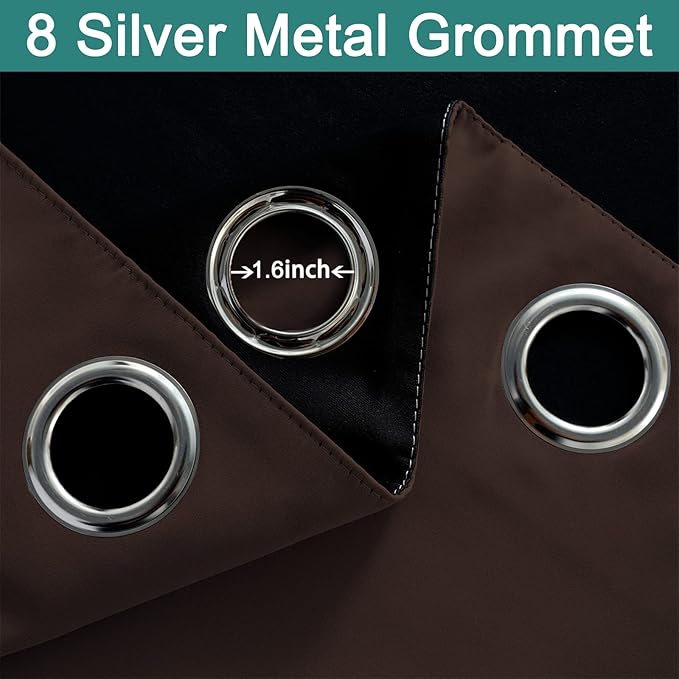 Yakamok Blackout Curtains 63 Inches Long,Blackout Curtain Panels for Bedroom, 2 Thick Layers Grommet Top Thermal Insulated Drapes with Black Liner for Living Room(52Wx63L, Chocolate Brown, 2 Panels)