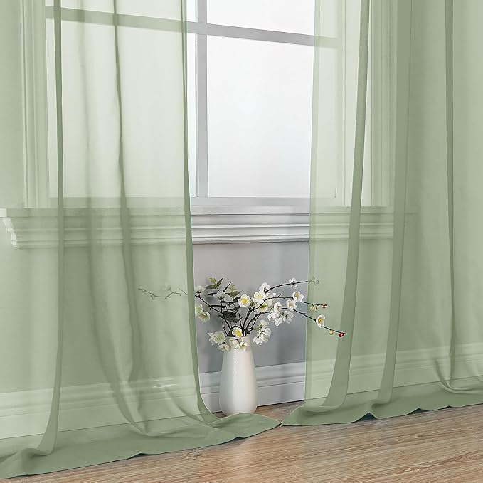 OVZME 2 Pieces Bedroom Curtains 96" Length for Farmhouse, Voile Drapes Light Airy Window Decor for Patio Door Living Room Bedroom Dining, Sage Green, Each W42 X L96 inches, 1 Pair
