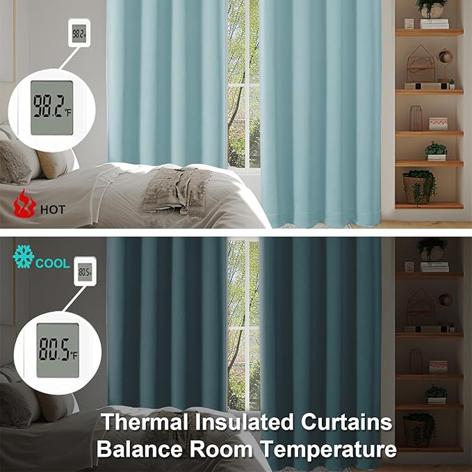 Simplebrand Ava Aqua Blackout Curtains for Bedroom 72 Inch Length 2 Panels Set, Privacy Thermal Insulated Rod Pocket Window Curtains for Patio French Door Front Door, W40 x L72 Inch, Aqua