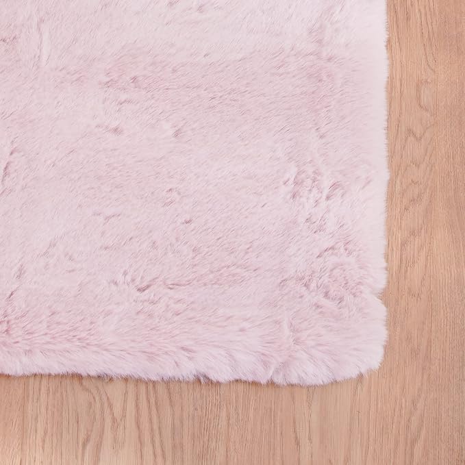 ORINOVA Pink Washable Fluffy Rug 5x7 Area Rugs for Bedroom Plush Faux Rabbit Shag Fur Rug for Living Room Nursery
