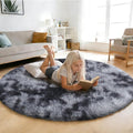Tie-Dyed Black Fluffy Round Rug,Soft Area Rugs for Girls Room,Shaggy Rugs 5'X5' for Living Room,Non Slip Circle Rug for Kids Bedroom,Shag Plush Nursery Rug,Plush Carpet for Dorm,Cute Furry Room Decor