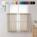 Chyhomenyc Taupe Sheer Curtains 24 Inch Length, Short Window Curtains for Bathroom Living Room Basement, Light Filtering Small Cafe Curtains, 42W x 24L Inches, 2 Panels
