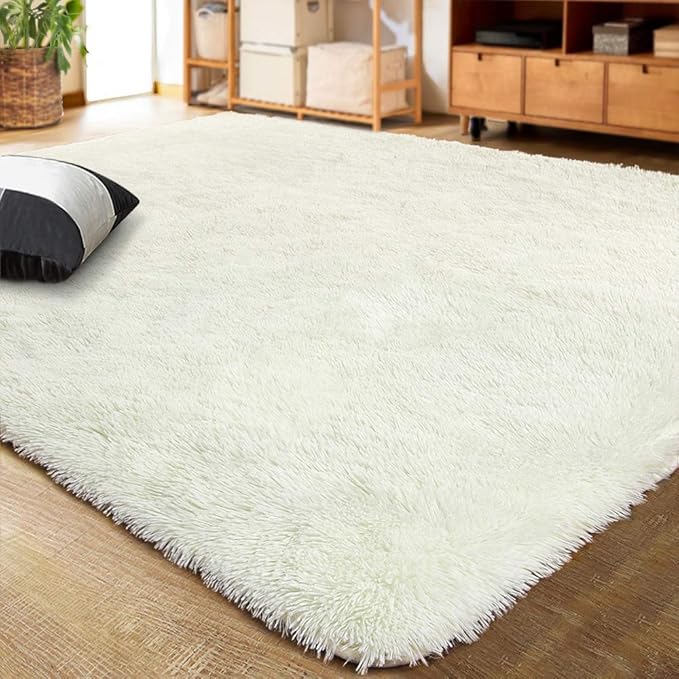 LOCHAS Ultra Soft Indoor Modern Area Rugs Fluffy Living Room Carpets for Children Bedroom Home Decor Nursery Rug 3x5 Feet, Cream