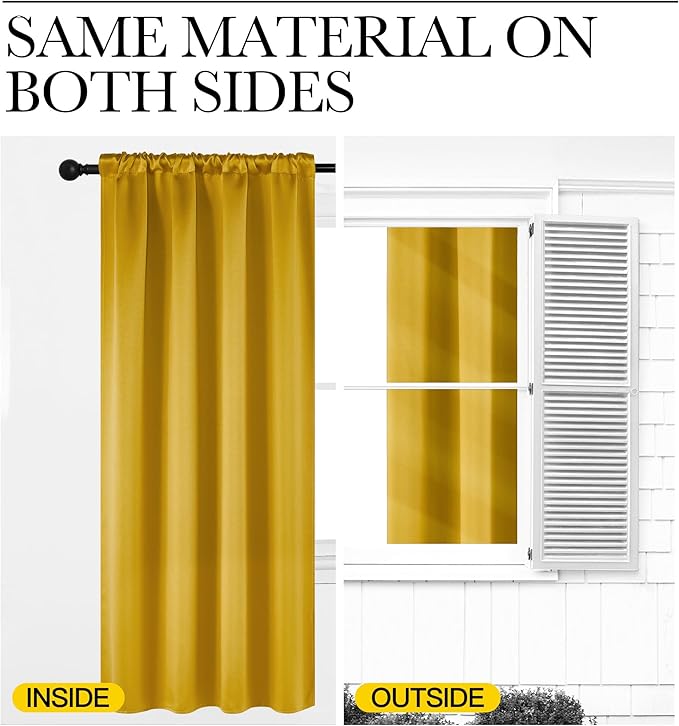 NICETOWN Gold Blackout Cafe Faux Silk Curtains for Small Windows, 42" Wide by 36" Long, 2 Panels, Rod Pocket Privacy Blackout Satin Drapes for Home Decoration