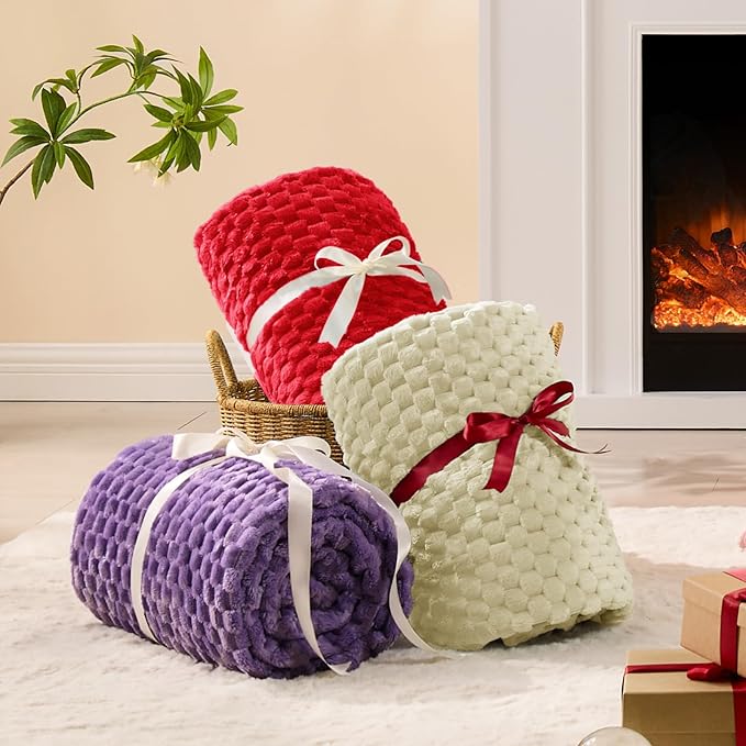 BEDELITE Fleece Throw Blanket for Couch & Bed - 3D Jacquard Decorative Almond Blanket, Super Soft and Cozy Warm Fuzzy Blanket All Seasons Suitable, 50x60Inches