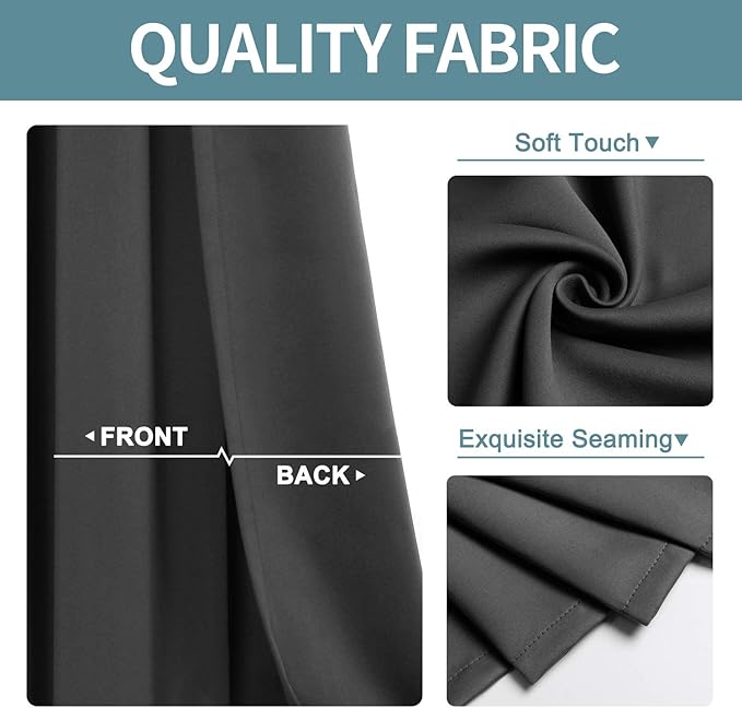 ChrisDowa Grommet Room Darkening Curtains for Bedroom and Living Room - 2 Panels Set Thermal Insulated Blackout Curtains (Dark Grey, 52W x 45L)