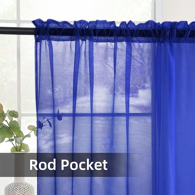 SpaceDresser Basic Rod Pocket Sheer Voile Window Curtain Panels Sapphire 1 Pair 2 Panels 52 Width 36 Inch Long for Kitchen Bedroom Children Living Room Yard（Sapphire, 52W x 36L）
