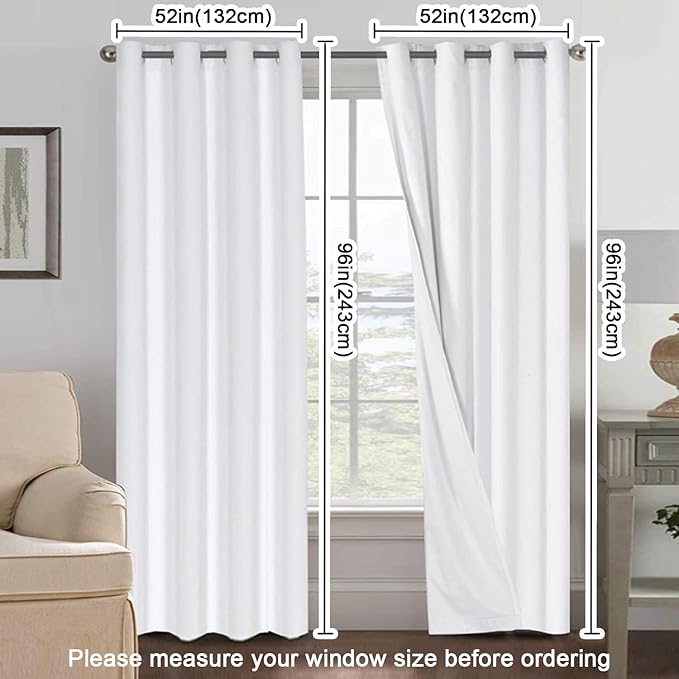 H.VERSAILTEX Pure White Curtains 96 inches Long, 100% Blackout Curtains for Bedroom Thermal Insulated Linen Textured Curtains Living Room Grapes 2 Panel Sets, 52W x 96L - Inch