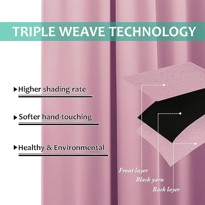 NICETOWN Crystal Pink Full Shade Curtain Panels, Pair of Energy Smart & Noise Blocking Out Blackout Drapes for Dining Room Window, Thermal Insulated Guest Room Lined Window Dressing(70 x 84 inch)
