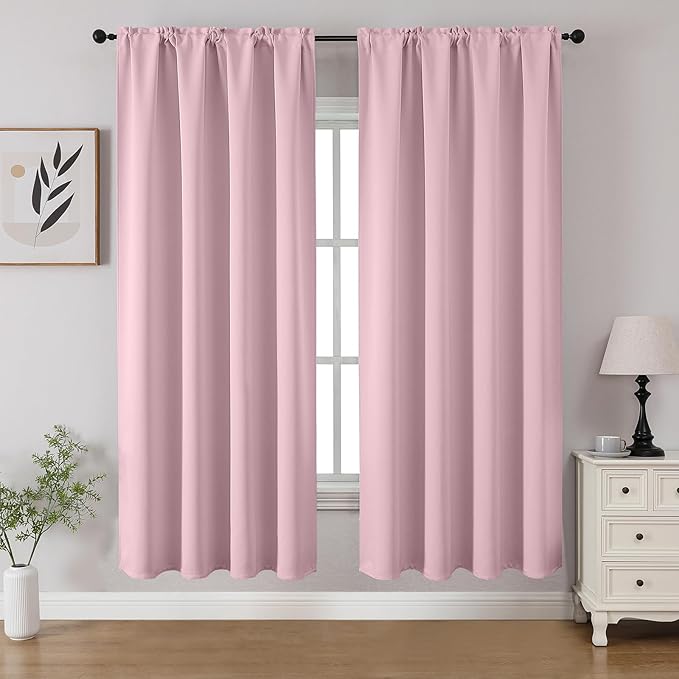 CUCRAF Light Pink Blackout Curtains 63 inch Length 2 Panels Set, Rod Pocket Room Darkening Drapes for Bedroom Living Room, Insulated Thermal Light Blocking Window Curtain (W52 x L63 Inch)