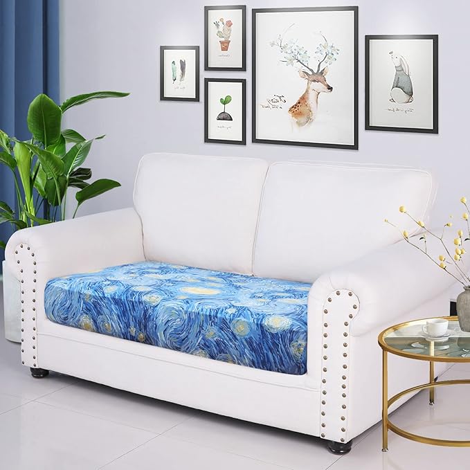 hyha Printed Couch Cushion Covers, Floral Sofa Covers Washable for 2 Cushion Couch, Stretch Pattern Outdoor Cushion Covers for Patio Furniture with Elastic Bottom(Medium, Starry Sky)